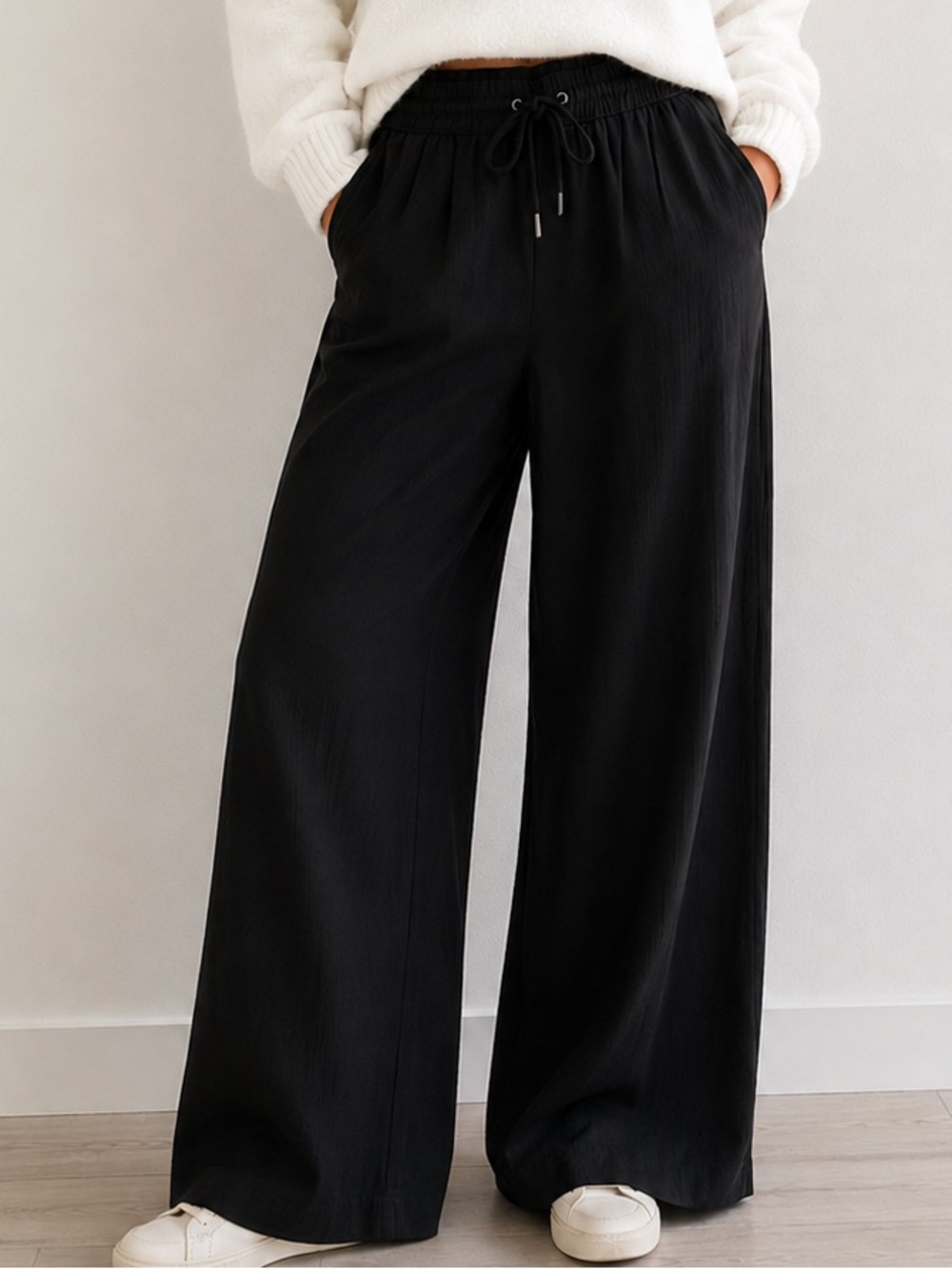 A New Day Black High Rise Wide Leg Drawstring Pants Small
